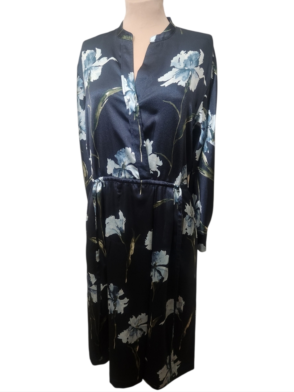 VINCE Satin Iris Print Blouson Dress - Size S - Picture 5 of 16